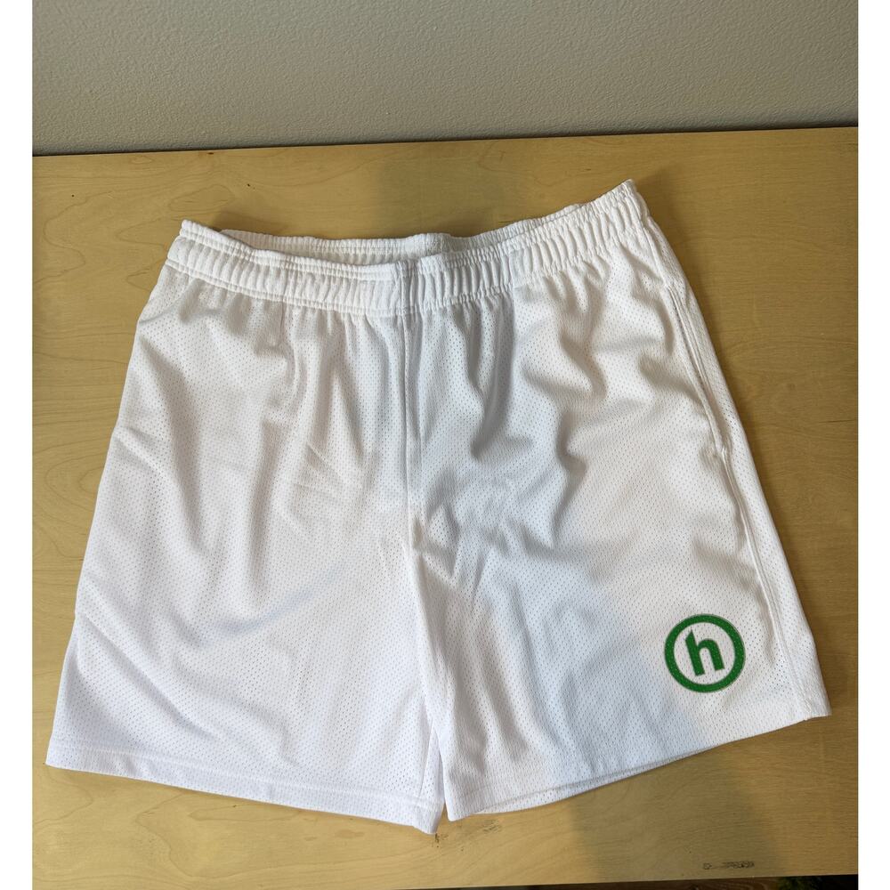 Hidden NY Mesh Athletic Shorts White Green Circle Logo Size XL NWT